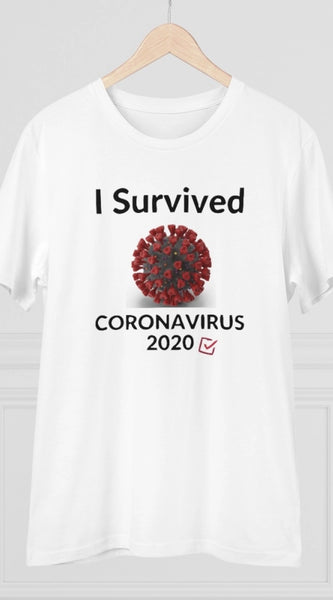 Mayawye Men's PC Cotton I Survived Corornavirus 2020 Printed T Shirt (Color: White, Thread Count: 180GSM)