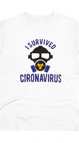 Mayawye Men's PC Cotton I Survived Coronavirus Printed T Shirt (Color: White, Thread Count: 180GSM)