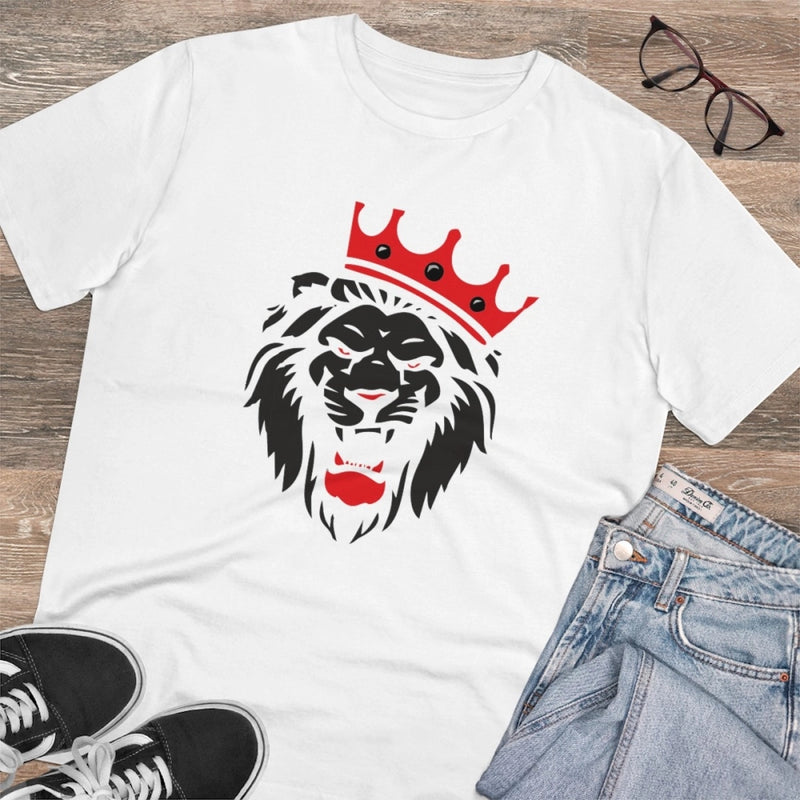 Mayawye Men's PC Cotton Lion Logo Printed T Shirt (Color: White, Thread Count: 180GSM)