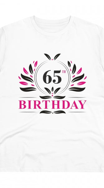 Mayawye Men's PC Cotton 65th Birthday Printed T Shirt (Color: White, Thread Count: 180GSM)
