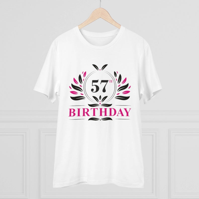 Mayawye Men's PC Cotton 57th Birthday Printed T Shirt (Color: White, Thread Count: 180GSM)
