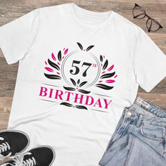 Mayawye Men's PC Cotton 57th Birthday Printed T Shirt (Color: White, Thread Count: 180GSM)