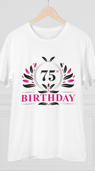 Mayawye Men's PC Cotton 75th Birthday Printed T Shirt (Color: White, Thread Count: 180GSM)