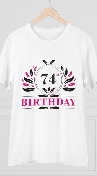 Mayawye Men's PC Cotton 74th Birthday Printed T Shirt (Color: White, Thread Count: 180GSM)