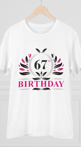 Mayawye Men's PC Cotton 67th Birthday Printed T Shirt (Color: White, Thread Count: 180GSM)