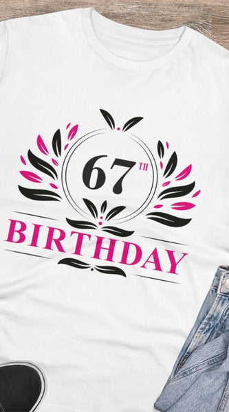 Mayawye Men's PC Cotton 67th Birthday Printed T Shirt (Color: White, Thread Count: 180GSM)