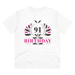 Mayawye Men's PC Cotton 91st Birthday Printed T Shirt (Color: White, Thread Count: 180GSM)