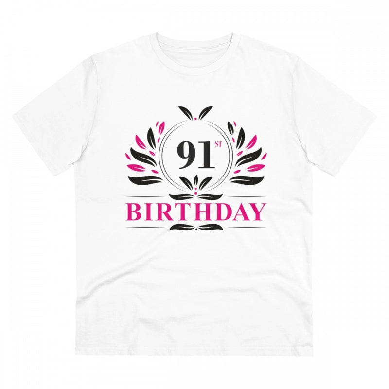 Mayawye Men's PC Cotton 91st Birthday Printed T Shirt (Color: White, Thread Count: 180GSM)