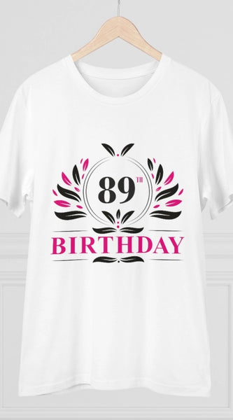 Mayawye Men's PC Cotton 89th Birthday Printed T Shirt (Color: White, Thread Count: 180GSM)
