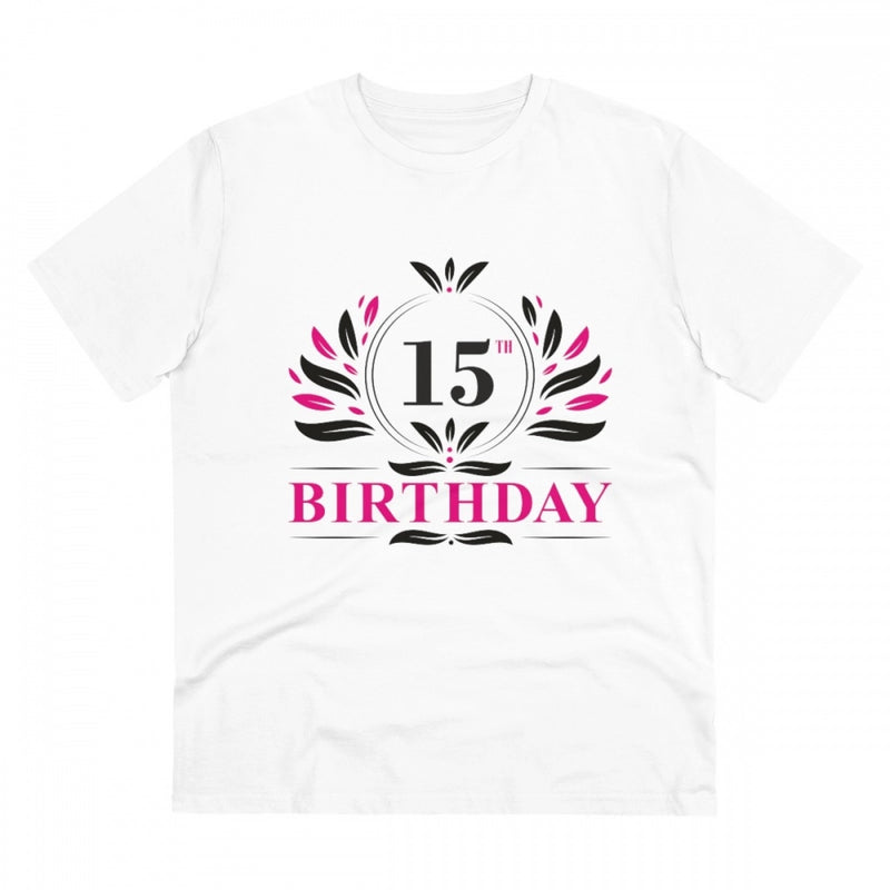 Mayawye Men's PC Cotton 15th Birthday Printed T Shirt (Color: White, Thread Count: 180GSM)