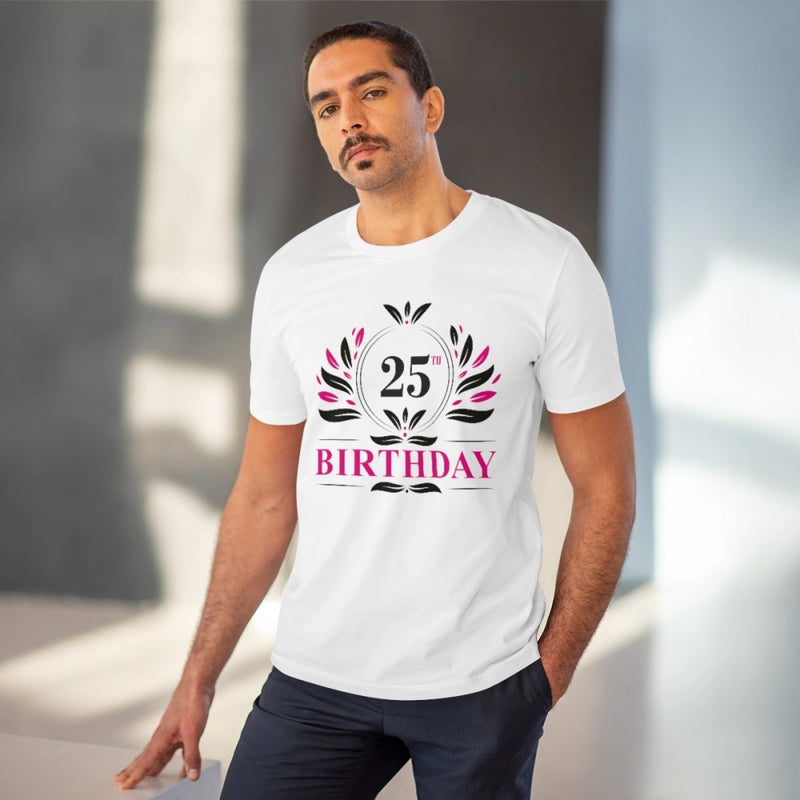 Mayawye Men's PC Cotton 25th Birthday Printed T Shirt (Color: White, Thread Count: 180GSM)