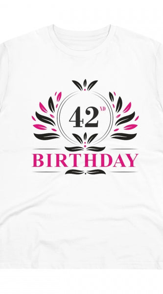 Mayawye Men's PC Cotton 42nd Birthday Printed T Shirt (Color: White, Thread Count: 180GSM)