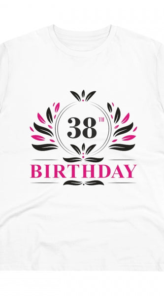 Mayawye Men's PC Cotton 38th Birthday Printed T Shirt (Color: White, Thread Count: 180GSM)