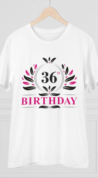 Mayawye Men's PC Cotton 36th Birthday Printed T Shirt (Color: White, Thread Count: 180GSM)