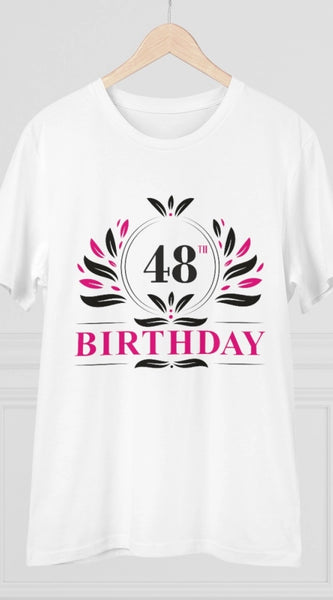 Mayawye Men's PC Cotton 48th Birthday Printed T Shirt (Color: White, Thread Count: 180GSM)