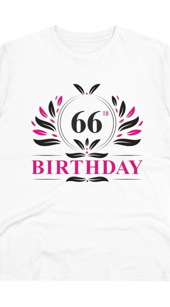 Mayawye Men's PC Cotton 66th Birthday Printed T Shirt (Color: White, Thread Count: 180GSM)