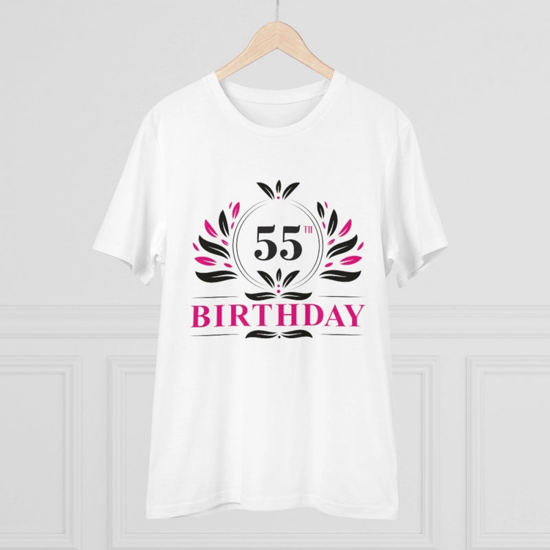 Mayawye Men's PC Cotton 55th Birthday Printed T Shirt (Color: White, Thread Count: 180GSM)