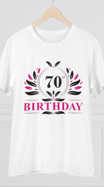 Mayawye Men's PC Cotton 70th Birthday Printed T Shirt (Color: White, Thread Count: 180GSM)