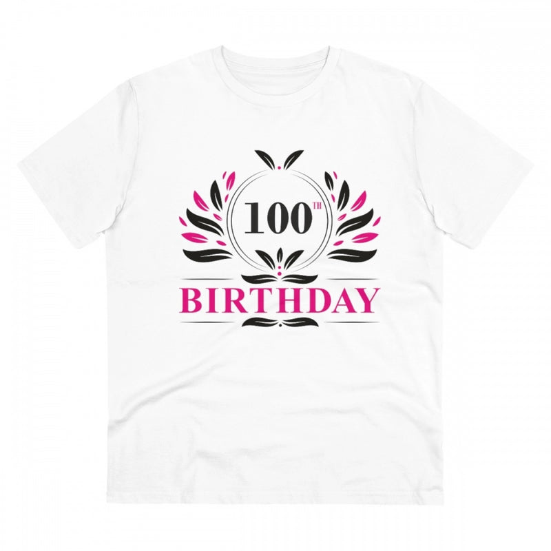 Mayawye Men's PC Cotton 100th Birthday Printed T Shirt (Color: White, Thread Count: 180GSM)