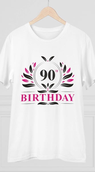 Mayawye Men's PC Cotton 90th Birthday Printed T Shirt (Color: White, Thread Count: 180GSM)