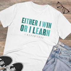 Mayawye Men's PC Cotton Either I Win Or I Learn Printed T Shirt (Color: White, Thread Count: 180GSM)