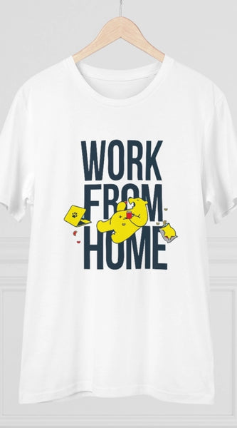 Mayawye Men's PC Cotton Work From Home Desing Printed T Shirt (Color: White, Thread Count: 180GSM)