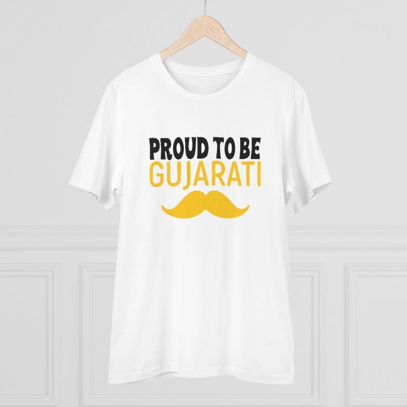 Mayawye Men's PC Cotton Proud To Be Gujarati Printed T Shirt (Color: White, Thread Count: 180GSM)