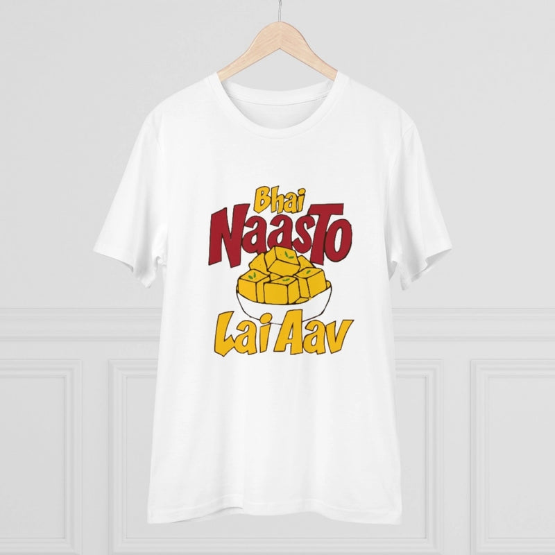 Mayawye Men's PC Cotton Bhai Nasto Lai Aav Printed T Shirt (Color: White, Thread Count: 180GSM)