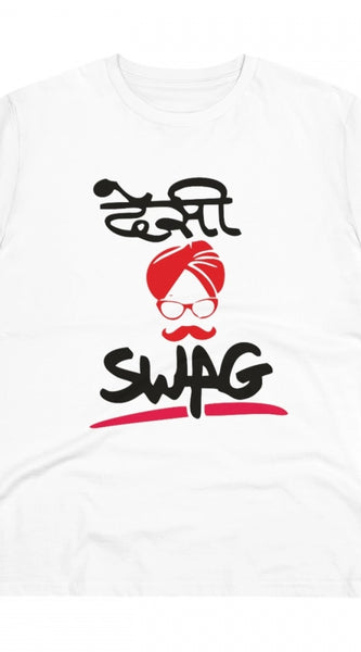 Mayawye Men's PC Cotton Desi Swag Printed T Shirt (Color: White, Thread Count: 180GSM)