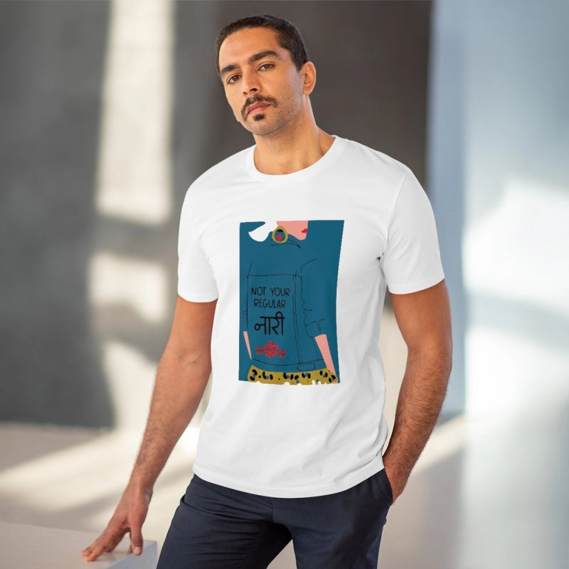 Mayawye Men's PC Cotton Not Your Regular Naari Printed T Shirt (Color: White, Thread Count: 180GSM)