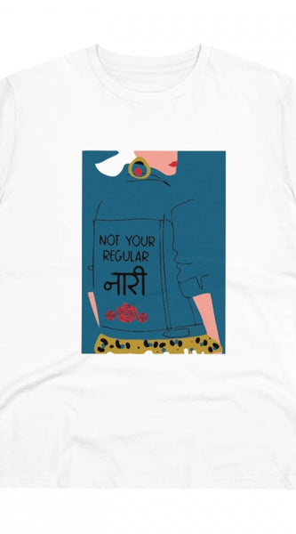 Mayawye Men's PC Cotton Not Your Regular Naari Printed T Shirt (Color: White, Thread Count: 180GSM)