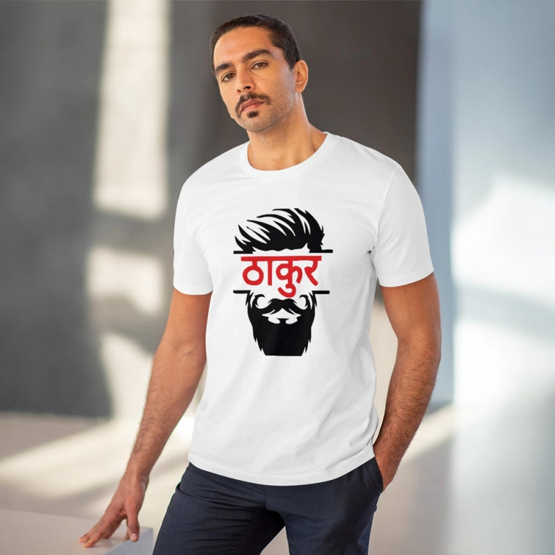 Mayawye Men's PC Cotton Thakur Printed T Shirt (Color: White, Thread Count: 180GSM)