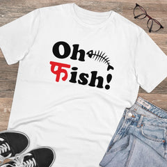 Mayawye Men's PC Cotton Oh Fish Printed T Shirt (Color: White, Thread Count: 180GSM)