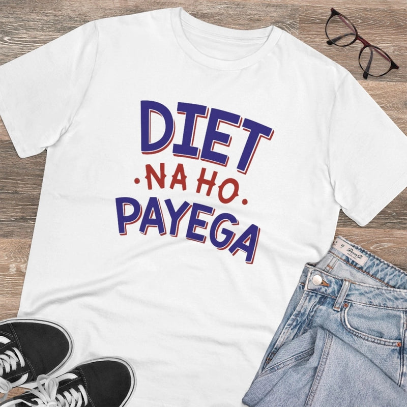 Mayawye Men's PC Cotton Diet Na Ho Payega Printed T Shirt (Color: White, Thread Count: 180GSM)