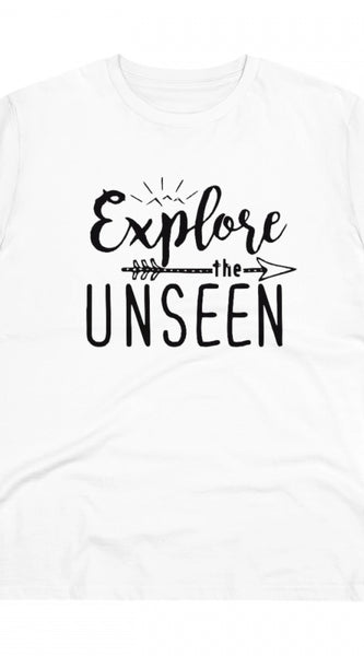 Mayawye Men's PC Cotton Explore The Unseen Printed T Shirt (Color: White, Thread Count: 180GSM)