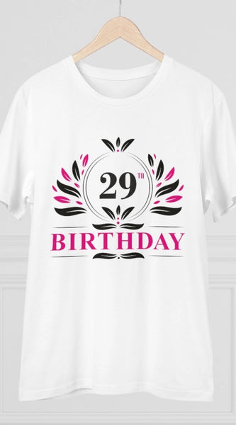 Mayawye Men's PC Cotton 29th Birthday Printed T Shirt (Color: White, Thread Count: 180GSM)