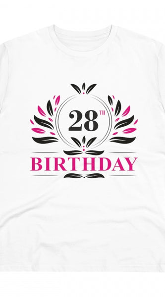 Mayawye Men's PC Cotton 28th Birthday Printed T Shirt (Color: White, Thread Count: 180GSM)