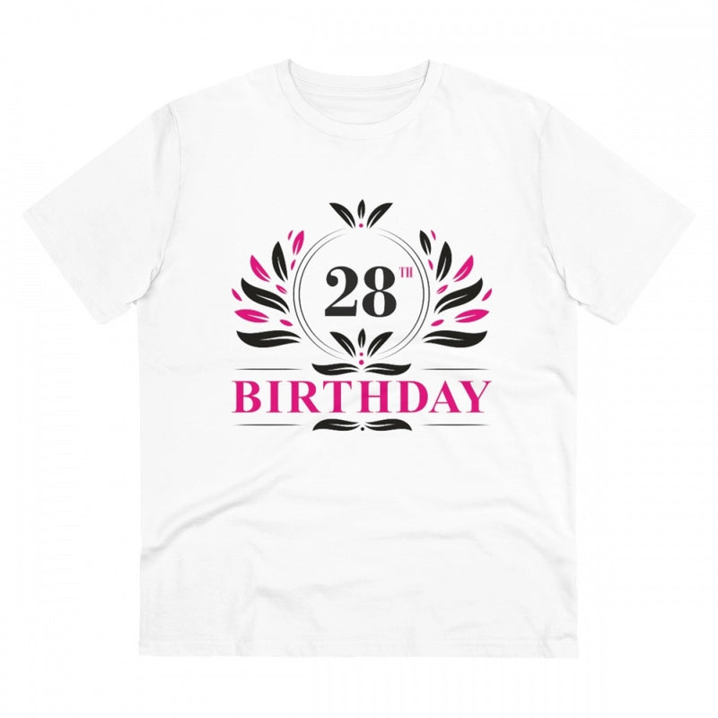 Mayawye Men's PC Cotton 28th Birthday Printed T Shirt (Color: White, Thread Count: 180GSM)