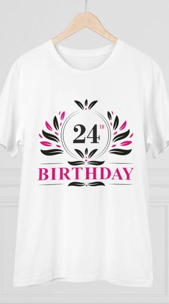 Mayawye Men's PC Cotton 24th Birthday Printed T Shirt (Color: White, Thread Count: 180GSM)