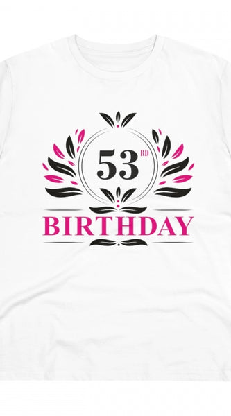 Mayawye Men's PC Cotton 53rd Birthday Printed T Shirt (Color: White, Thread Count: 180GSM)