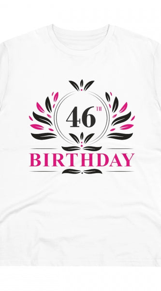 Mayawye Men's PC Cotton 46th Birthday Printed T Shirt (Color: White, Thread Count: 180GSM)