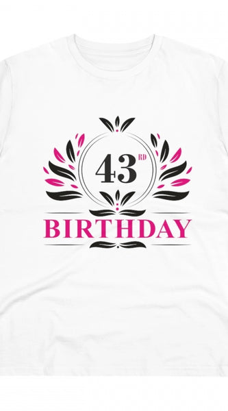 Mayawye Men's PC Cotton 43rd Birthday Printed T Shirt (Color: White, Thread Count: 180GSM)