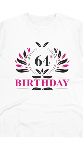 Mayawye Men's PC Cotton 64th Birthday Printed T Shirt (Color: White, Thread Count: 180GSM)