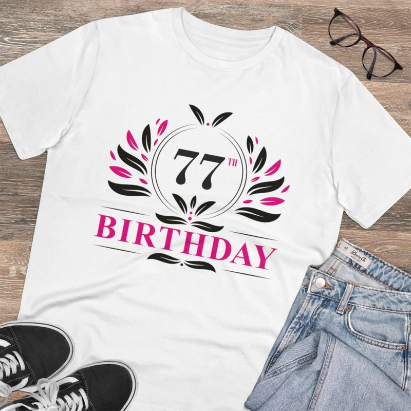 Mayawye Men's PC Cotton 77th Birthday Printed T Shirt (Color: White, Thread Count: 180GSM)