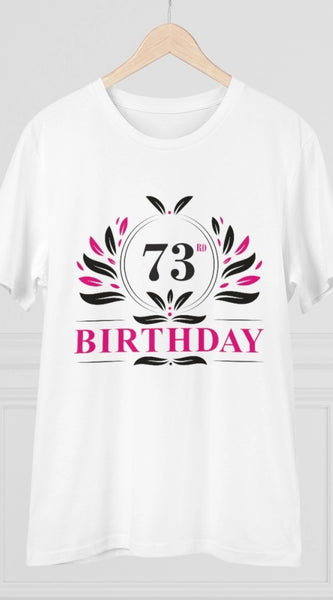Mayawye Men's PC Cotton 73rd Birthday Printed T Shirt (Color: White, Thread Count: 180GSM)