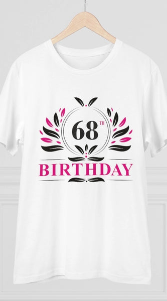 Mayawye Men's PC Cotton 68th Birthday Printed T Shirt (Color: White, Thread Count: 180GSM)