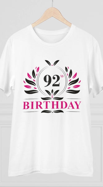Mayawye Men's PC Cotton 92nd Birthday Printed T Shirt (Color: White, Thread Count: 180GSM)