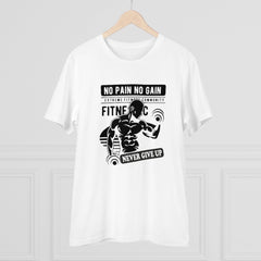 Mayawye Men's PC Cotton Gym No Pain No Gain Never Give Up Printed T Shirt (Color: White, Thread Count: 180GSM)