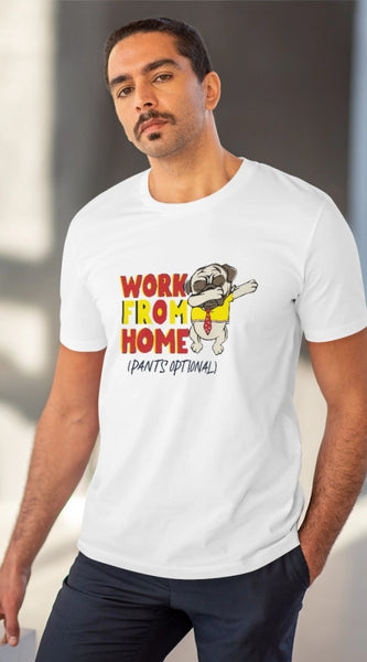 Mayawye Men's PC Cotton Work From Home Desing Printed T Shirt (Color: White, Thread Count: 180GSM)