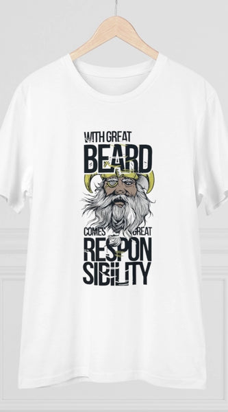 Mayawye Men's PC Cotton With Great Beard Comes Printed T Shirt (Color: White, Thread Count: 180GSM)